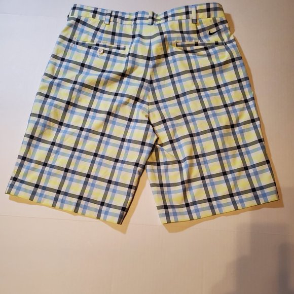 Nike Golf Men's Dri-Fit Yellow and Blue Plaid Shorts Size 35 - Picture 2 of 9